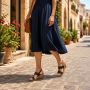 Sandale dama negre din piele naturala perforata cu toc pana S46NBOX